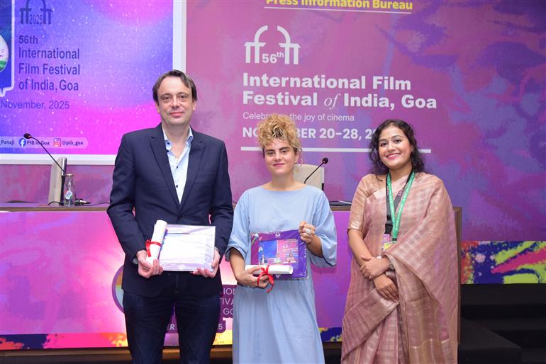 Directors Christina Theresa Tournatzes (Karla) and Hayakawa Chie (Renoir) address the media during a joint Press Conference on their respective films at PIB Media Centre the International Film Festival of India (IFFI) 2025, in Goa on November 23, 2025.