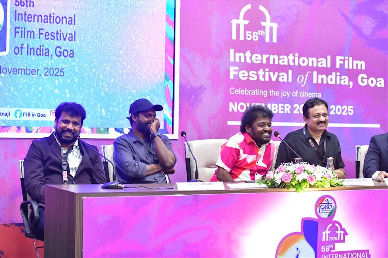 Press Conference for the fascinating films ‘Drushya Adrushya’ (Director: Purushottam Lele) and ‘Piranthanaal Vazhthukal’ (Director: Raju Chandra) at the PIB Media Centre (IFFI 2025), in Goa on November 23, 2025.