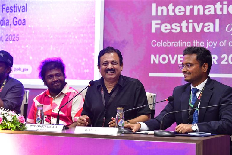 Press Conference for the fascinating films ‘Drushya Adrushya’ (Director: Purushottam Lele) and ‘Piranthanaal Vazhthukal’ (Director: Raju Chandra) at the PIB Media Centre (IFFI 2025), in Goa on November 23, 2025.