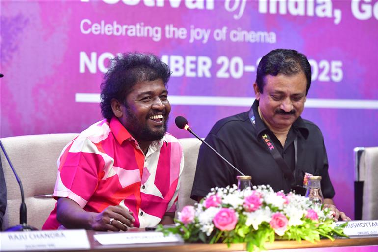 Press Conference for the fascinating films ‘Drushya Adrushya’ (Director: Purushottam Lele) and ‘Piranthanaal Vazhthukal’ (Director: Raju Chandra) at the PIB Media Centre (IFFI 2025), in Goa on November 23, 2025.
