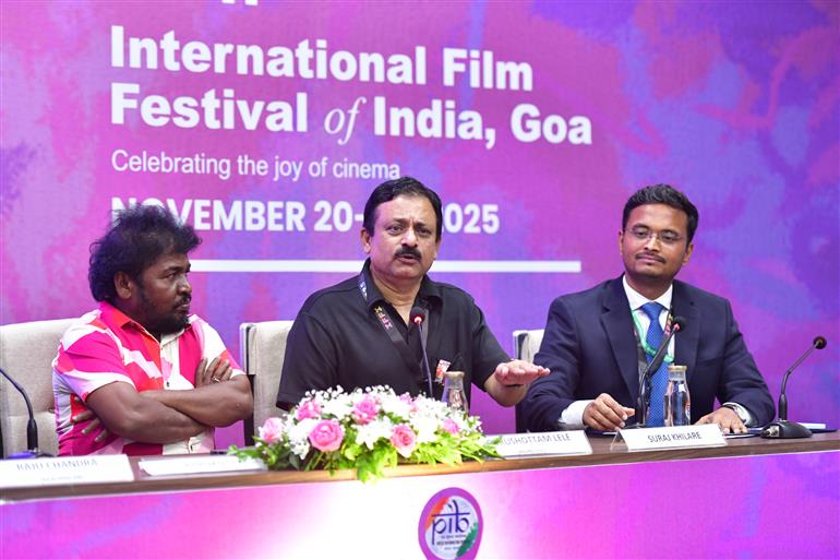 Press Conference for the fascinating films ‘Drushya Adrushya’ (Director: Purushottam Lele) and ‘Piranthanaal Vazhthukal’ (Director: Raju Chandra) at the PIB Media Centre (IFFI 2025), in Goa on November 23, 2025.