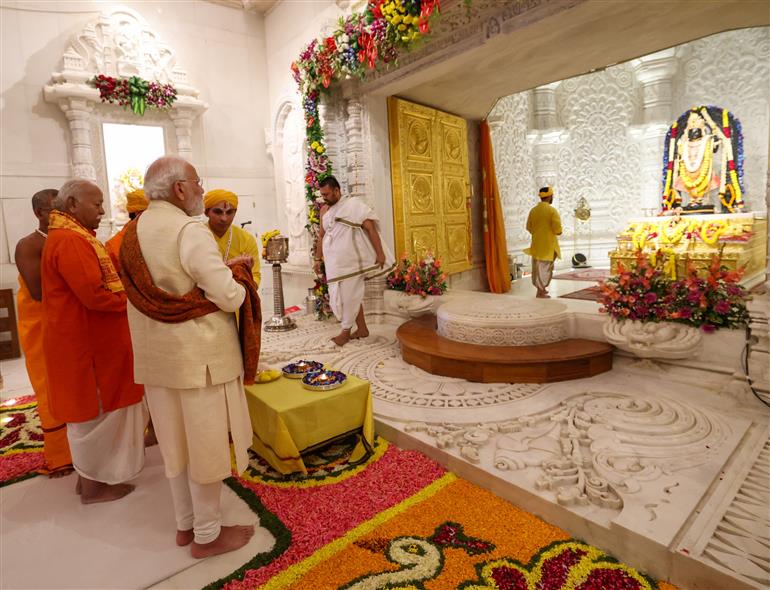 PM at Shri Ram Janmbhoomi Mandir, in Ayodhya, Uttar Pradesh on November 25, 2025.