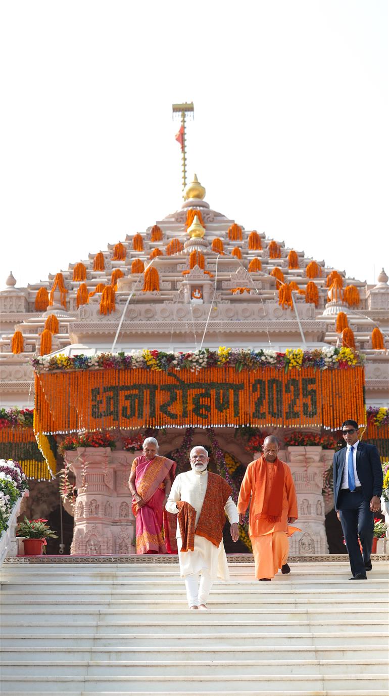PM at Shri Ram Janmbhoomi Mandir Dhwajarohan Utsav, in Ayodhya, Uttar Pradesh on November 25, 2025.