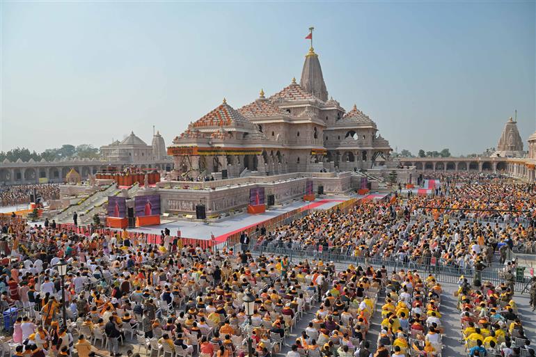 Gathering at Shri Ram Janmbhoomi Mandir Dhwajarohan Utsav, in Ayodhya, Uttar Pradesh on November 25, 2025. PM addressing on the occasion.