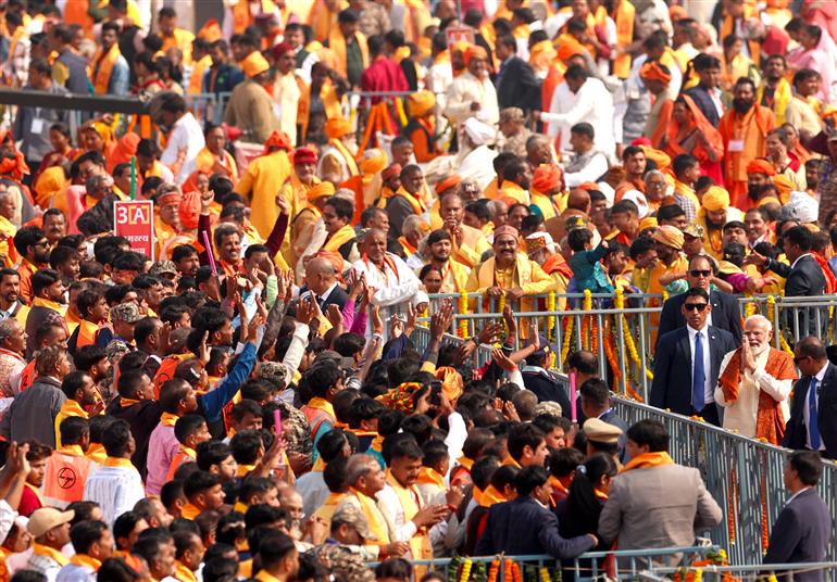 Gathering at Shri Ram Janmbhoomi Mandir Dhwajarohan Utsav, in Ayodhya, Uttar Pradesh on November 25, 2025. PM addressing on the occasion.