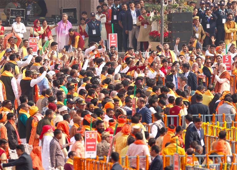 Gathering at Shri Ram Janmbhoomi Mandir Dhwajarohan Utsav, in Ayodhya, Uttar Pradesh on November 25, 2025. PM addressing on the occasion.