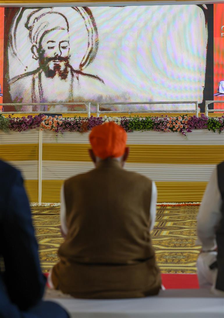 PM pays Tribute on the 350th Shaheedi Diwas of Sri Guru Teg Bahadur ji, at Kurukshetra, in Haryana on November 25, 2025.