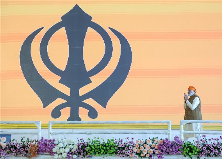 PM participates in a special programme commemorating the 350th Shaheedi Diwas of Guru Tegh Bahadur, the revered ninth Sikh Guru, at Kurukshetra, in Haryana on November 25, 2025.