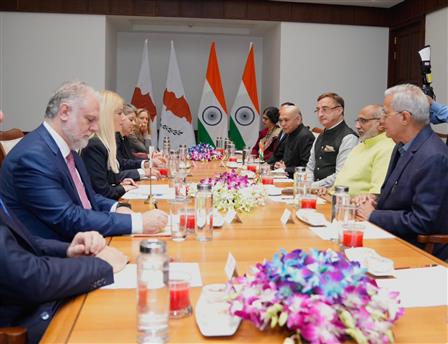 The Vice-President of India and Chairman of Rajya Sabha, Shri C. P. Radhakrishnan held a meeting with a Parliamentary Delegation from Cyprus led by H.E. Ms. Annita Demetriou, President of the House of Representatives of Cyprus at Parliament House, in New Delhi on November 25, 2025.