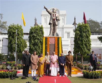 The Vice President of India, Shri C. P. Radhakrishnan attends the floral tribute programme of the Bharat Ratna Dr. B. R. Ambedkar and Shri Vithalbhai Patel on the Delhi Assembly premises, in New Delhi on November 26, 2025. 