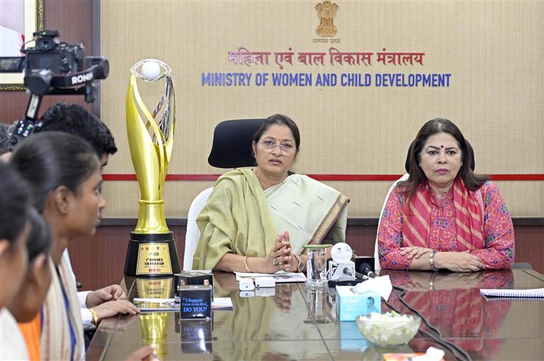 The Union Minister of Women & Child Development, Smt. Annpurna Devi addressing at the felicitation ceremony in honour of the Indian Women’s Cricket Team for the Blind at Shastri Bhawan, in New Delhi on November 26, 2025.