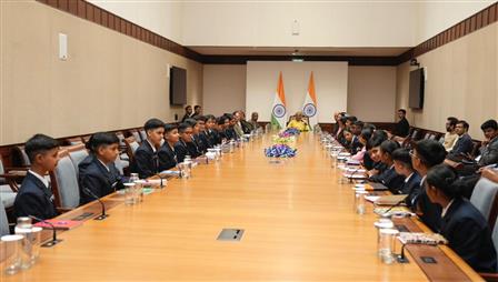 The Vice President of India, Shri C. P. Radhakrishnan interacted with the students and faculty of Rashtriya Military School, Ajmer, at Parliament House, in New Delhi on November 27, 2025.