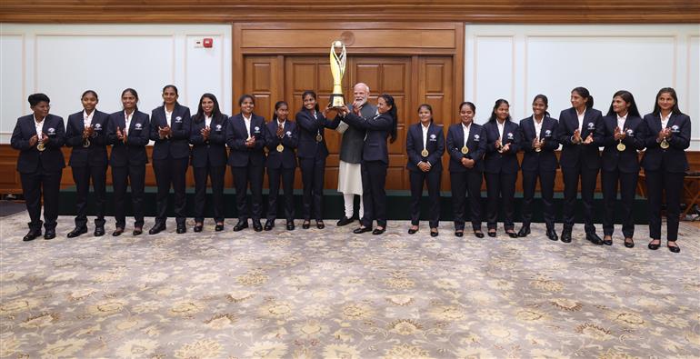 PM meets the victorious Women’s Blind Cricket Team, which won the T20 World Cup, in New Delhi on November 27, 2025.