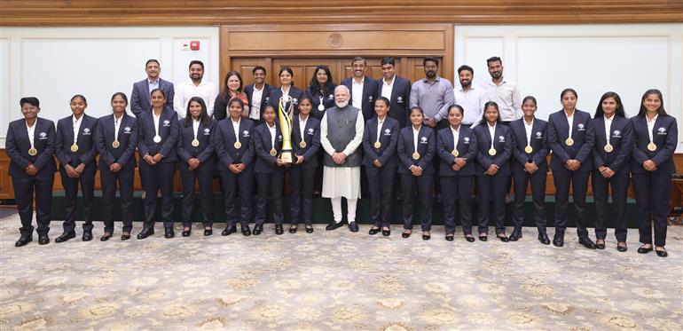 PM meets the victorious Women’s Blind Cricket Team, which won the T20 World Cup, in New Delhi on November 27, 2025.