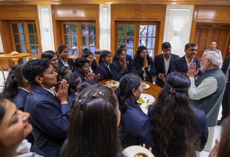 PM hosted High Tea for the victorious Women’s Blind Cricket Team, which won the T20 World Cup, in New Delhi on November 27, 2025.