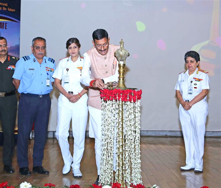 The Minister of State for Defence, Shri Sanjay Seth attends Military nursing service commemorates centenary ceremony, in New Delhi on October 01, 2025.