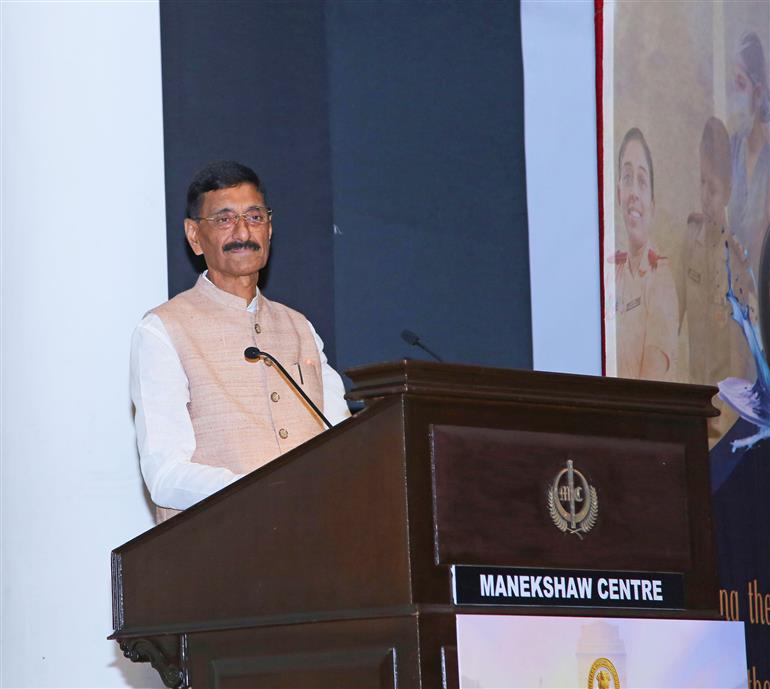 The Minister of State for Defence, Shri Sanjay Seth addressing at Military nursing service commemorates centenary ceremony, in New Delhi on October 01, 2025.
