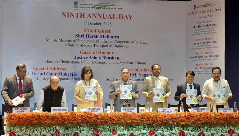 The Chairperson, National Company Law Appellate Tribunal, Shri Justice Ashok Bhushan attends Ninth Annual Day of Insolvency and Bankruptcy Board of India, in New Delhi on October 01, 2025.