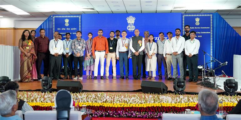 The Chairman, UPSC, Dr. Ajay Kumar in a group photograph at the inauguration of the Union Public Service Commission (UPSC) 99th Foundation Day Celebration, in New Delhi on October 01, 2025.