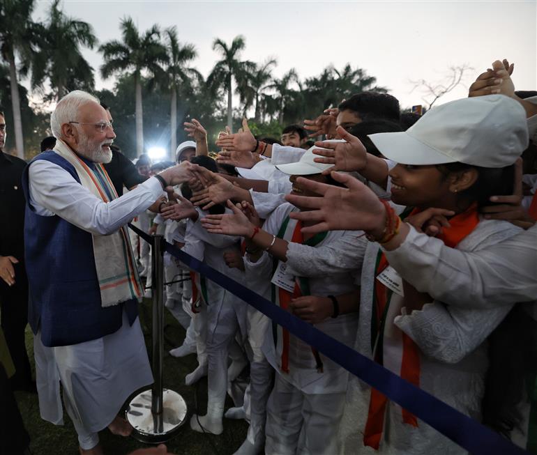 PM attends prayer meeting at Gandhi Smriti on the occasion of Gandhi Jayanti, in New Delhi on October 02, 2025.