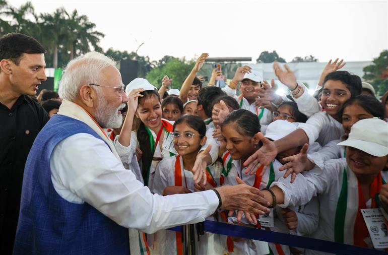 PM attends prayer meeting at Gandhi Smriti on the occasion of Gandhi Jayanti, in New Delhi on October 02, 2025.