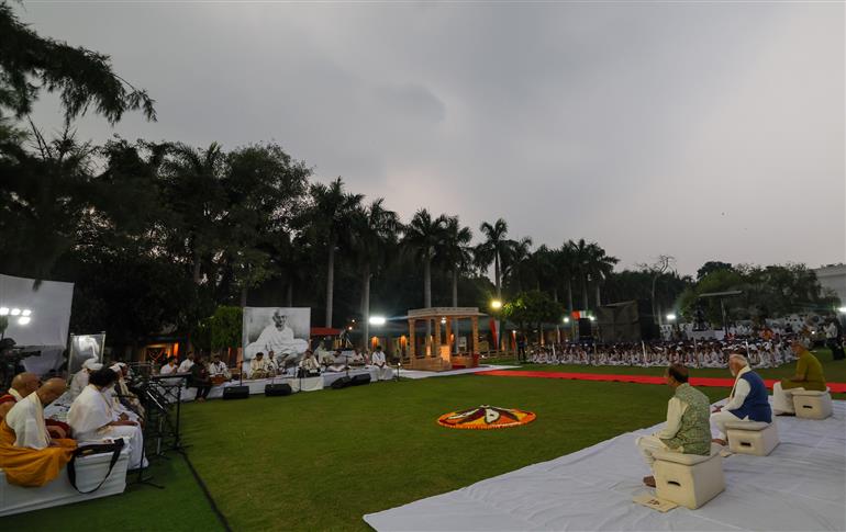 PM attends prayer meeting at Gandhi Smriti on the occasion of Gandhi Jayanti, in New Delhi on October 02, 2025.