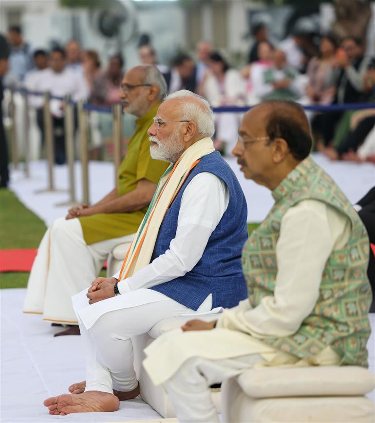 PM attends prayer meeting at Gandhi Smriti on the occasion of Gandhi Jayanti, in New Delhi on October 02, 2025.