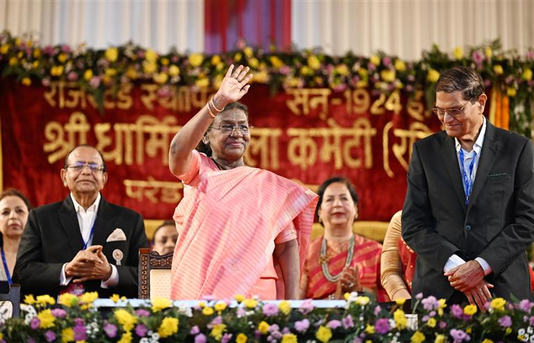 The President of India, Smt Droupadi Murmu graced the Dussehra festival celebrations organized by the Shri Dharmik Leela Committee at Red Fort, in Delhi on October 02, 2025.