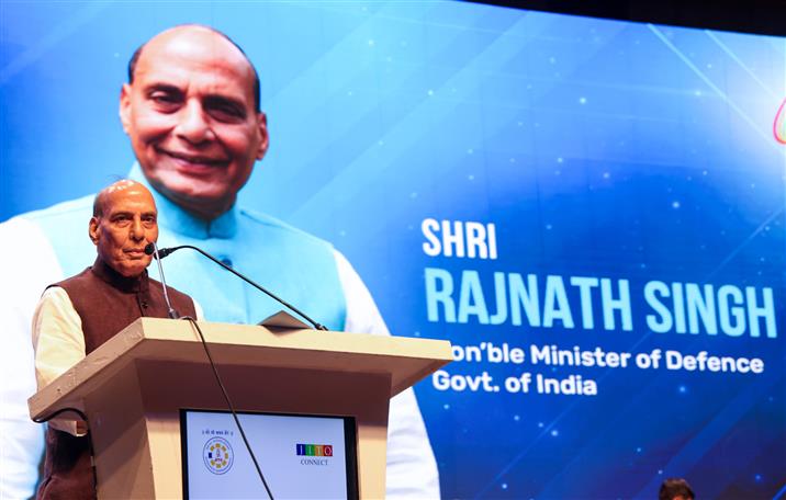 The Union Minister for Defence, Shri Rajnath Singh addressing at an event organised by Jain International Trade Community (JITO), in Hyderabad on October 03, 2025.