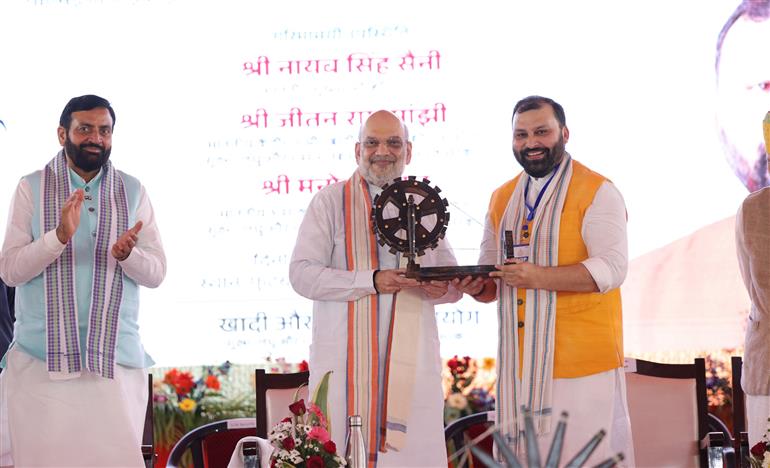 The Union Minister for Home Affairs and Cooperation, Shri Amit Shah attends the ‘Khadi Karigar Mahotsav’ at Rohtak, in Haryana on October 03, 2025.