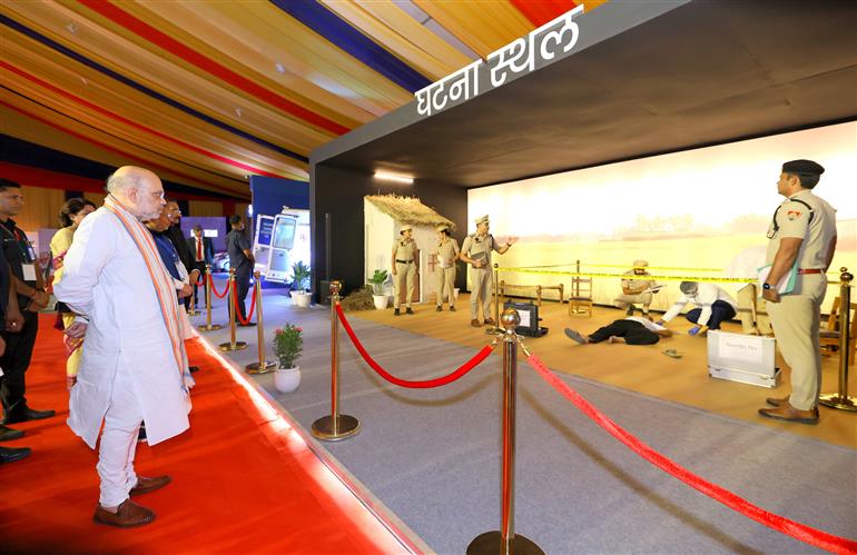 The Union Minister for Home Affairs and Cooperation, Shri Amit Shah at the inauguration of state-level exhibition on New Criminal Laws at Kurukshetra, in Haryana on October 03, 2025.