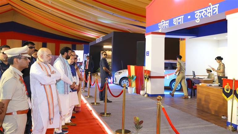 The Union Minister for Home Affairs and Cooperation, Shri Amit Shah at the inauguration of state-level exhibition on New Criminal Laws at Kurukshetra, in Haryana on October 03, 2025.