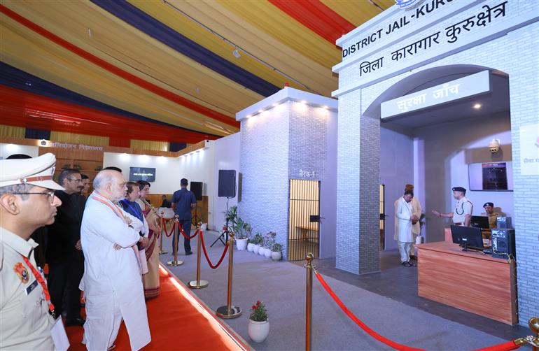 The Union Minister for Home Affairs and Cooperation, Shri Amit Shah at the inauguration of state-level exhibition on New Criminal Laws at Kurukshetra, in Haryana on October 03, 2025.