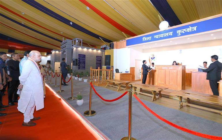 The Union Minister for Home Affairs and Cooperation, Shri Amit Shah at the inauguration of state-level exhibition on New Criminal Laws at Kurukshetra, in Haryana on October 03, 2025.