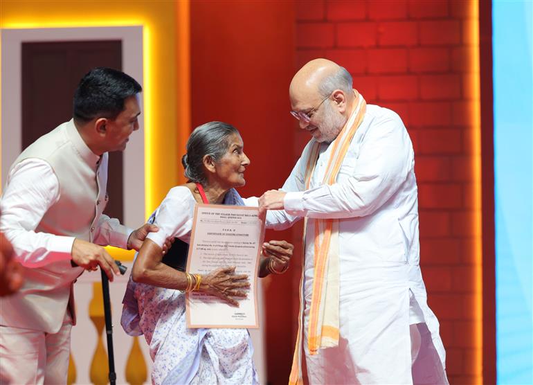 The Union Minister for Home Affairs and Cooperation, Shri Amit Shah inaugurates and lays foundation stone for the Goa government’s ‘Mhaje Ghar Yojana’ and various development projects at “Syamaprasad Mookerjee Stadium”,Bambolim, Goa on October 04, 2025.