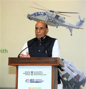 The Union Minister for Defence, Shri Rajnath Singh interacting with iDEX Startups during Raksha Navachar Samvaad at Vigyan Bhawan, in New Delhi on October 07, 2025.