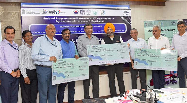 The Secretary, Ministry of Electronics & IT, Shri S Krishnan launched the products developed under the National Programme on Electronics and ICT in Agriculture and Environment (AgriEnIcs) as well as announced the Transfer of Technology, in New Delhi on October 08, 2025.