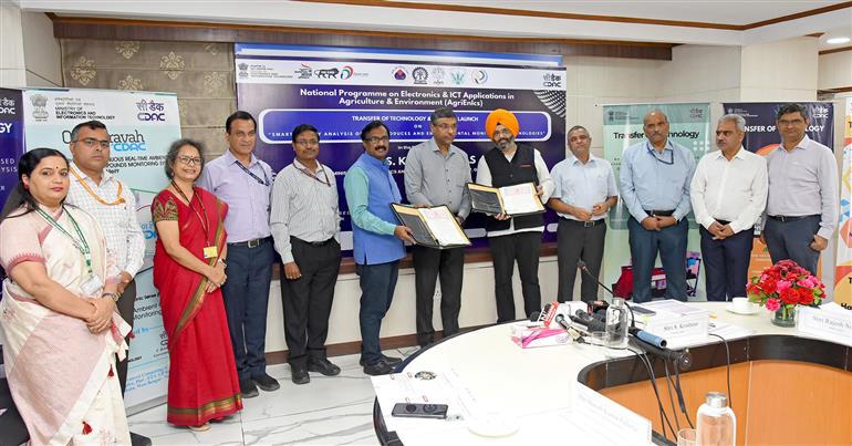 The Secretary, Ministry of Electronics & IT, Shri S Krishnan launched the products developed under the National Programme on Electronics and ICT in Agriculture and Environment (AgriEnIcs) as well as announced the Transfer of Technology, in New Delhi on October 08, 2025.