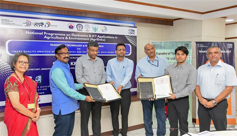 The Secretary, Ministry of Electronics & IT, Shri S Krishnan launched the products developed under the National Programme on Electronics and ICT in Agriculture and Environment (AgriEnIcs) as well as announced the Transfer of Technology, in New Delhi on October 08, 2025.