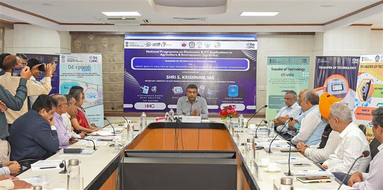 The Secretary, Ministry of Electronics & IT, Shri S Krishnan launched the products developed under the National Programme on Electronics and ICT in Agriculture and Environment (AgriEnIcs) as well as announced the Transfer of Technology, in New Delhi on October 08, 2025.