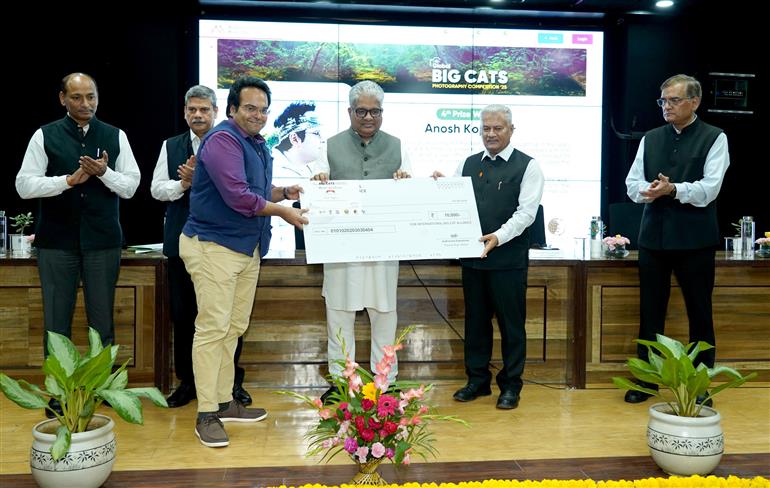 The Union Minister for Environment, Forest and Climate Change, Shri Bhupender Yadav attends the Award Ceremony of Global Big Cats Photography Competition 2025, in New Delhi on October 08, 2025. 