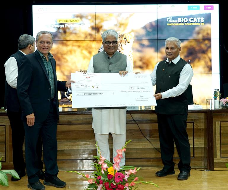 The Union Minister for Environment, Forest and Climate Change, Shri Bhupender Yadav attends the Award Ceremony of Global Big Cats Photography Competition 2025, in New Delhi on October 08, 2025. 