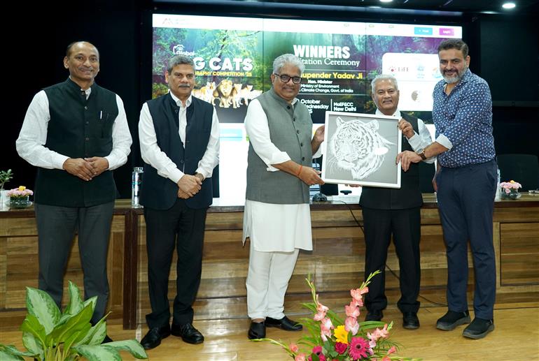 The Union Minister for Environment, Forest and Climate Change, Shri Bhupender Yadav attends the Award Ceremony of Global Big Cats Photography Competition 2025, in New Delhi on October 08, 2025. 