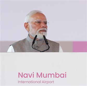 PM addressing at the inauguration of the Navi Mumbai International Airport and Mumbai Metro Line-3 at Mumbai, in Maharashtra on October 08, 2025. 