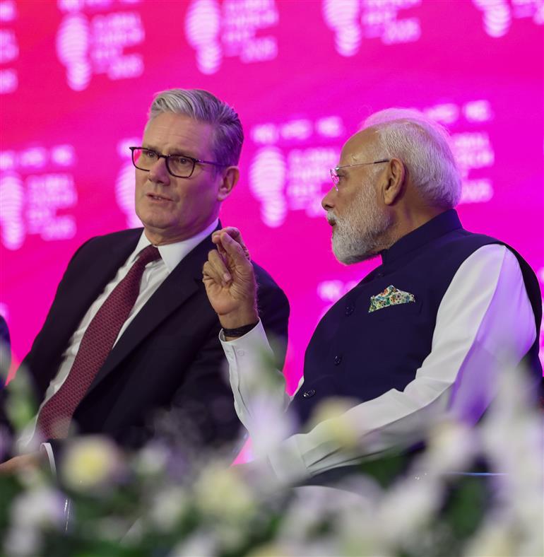PM and UK PM Keir Starmer attends the Global Fintech Fest 2025 at Jio World Centre, in Mumbai on October 09, 2025.