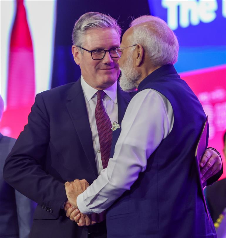 PM and UK PM Keir Starmer attends the Global Fintech Fest 2025 at Jio World Centre, in Mumbai on October 09, 2025.