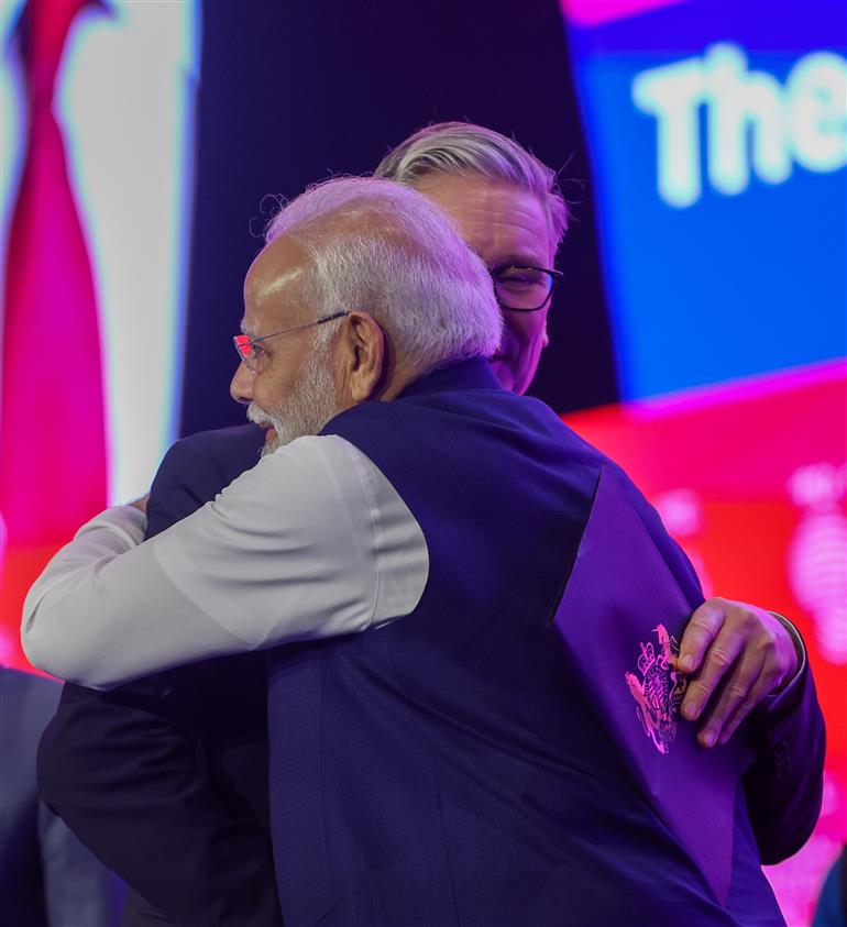 PM and UK PM Keir Starmer attends the Global Fintech Fest 2025 at Jio World Centre, in Mumbai on October 09, 2025.