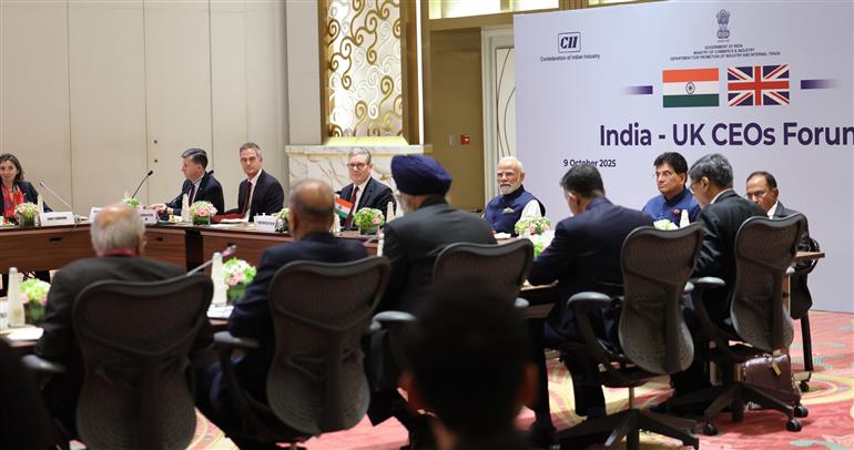 PM and UK PM Keir Starmer attends the reconstituted India-UK CEOs Forum, in Mumbai on October 09, 2025.