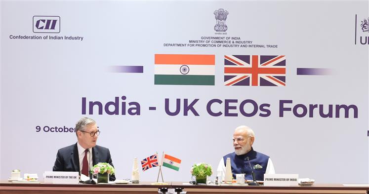 PM and UK PM Keir Starmer attends the reconstituted India-UK CEOs Forum, in Mumbai on October 09, 2025.