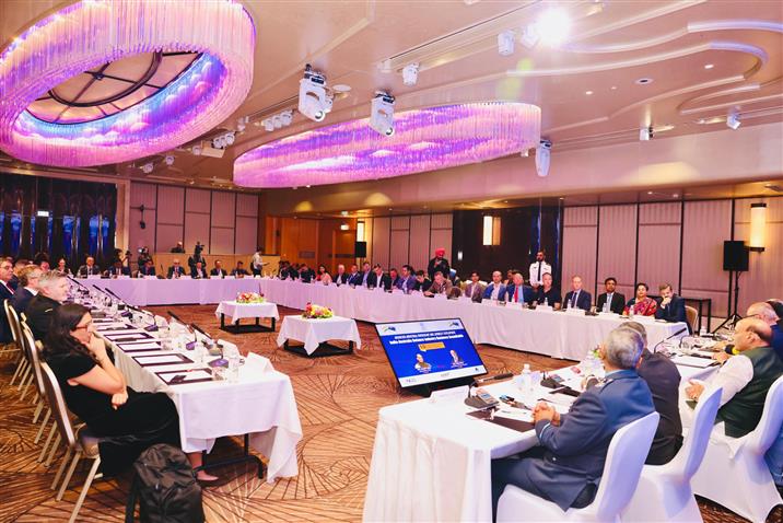 The Union Minister for Defence, Shri Rajnath Singh addressing maiden India-Australia Defence Industry Business Roundtable in Sydney, Australia on October 10, 2025.